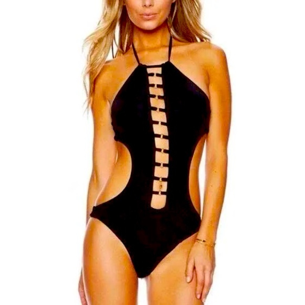 NWT Beach Bunny strapped monokini gold hardware halter size M